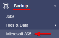Microsoft 365 backup section screenshot
